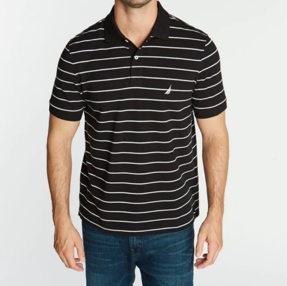 Brand New Nautica Polo Shirt, M, Black with white stripes